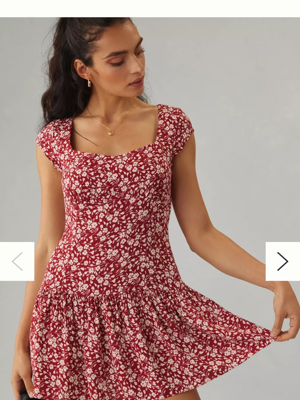 Reformation Red White Floral Square-Neck Mini Dress